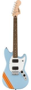 SQUIER by FENDER BULLET MUSTANG FSR HH DAPHNE BLUE w/COMPETITION STRIPES Електрогітара SQ-0107 фото