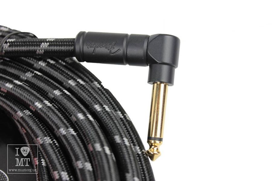 FENDER CABLE DELUXE SERIES 25' ANGLED BLACK TWEED Кабель инструментальный FE-0256 фото